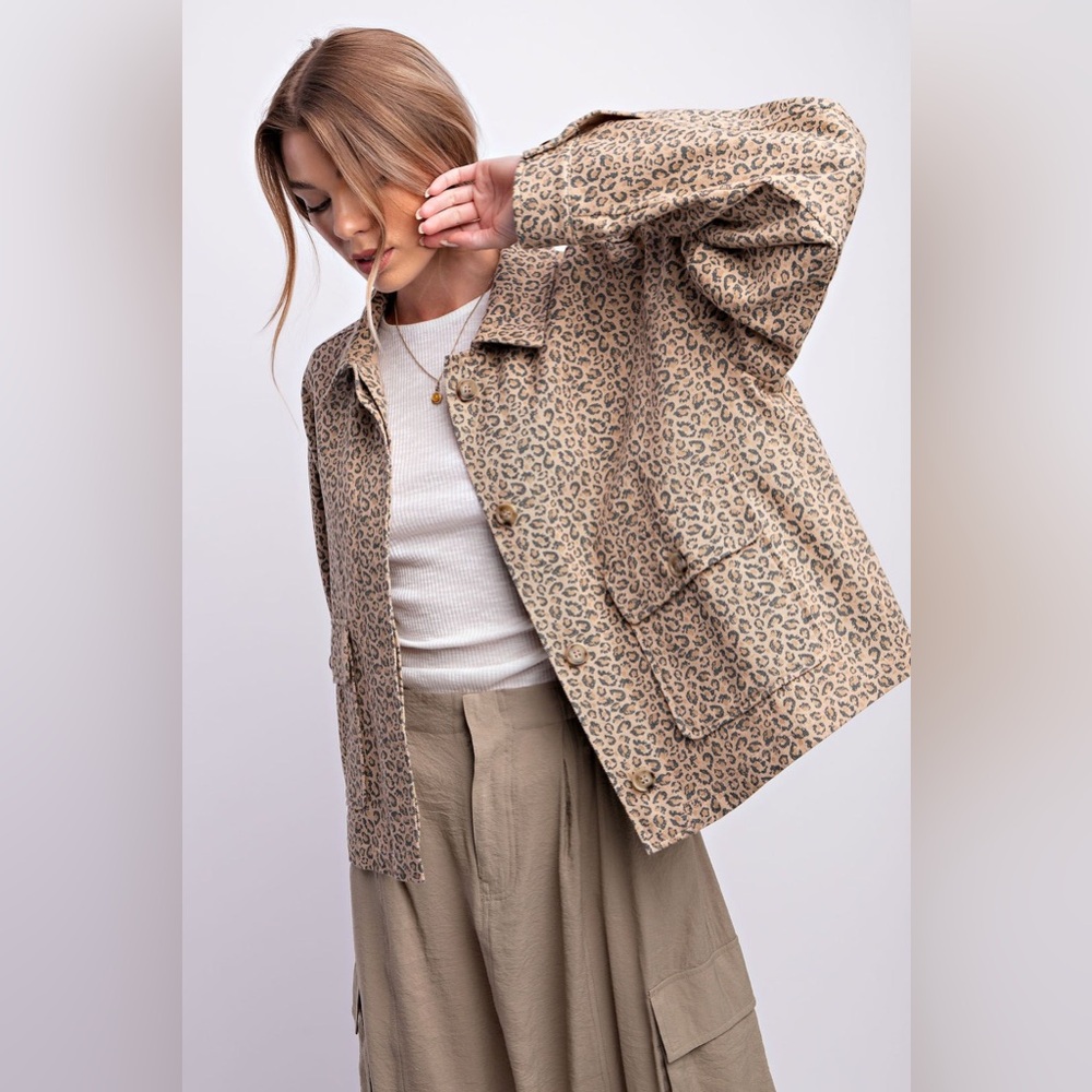 115. EASEL COST 🛑1! Leopard cheetah Oversize Tan Black Animal Print jacket coat - Picture 2 of 3